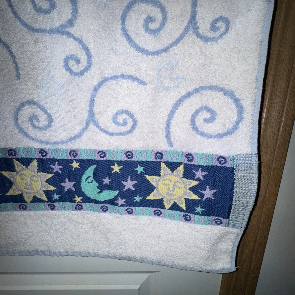 Vtg Jubilee Celestial Beach Towel 90's Y2K Sun Moon Star Embroidered 28x48
